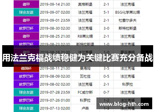 用法兰克福战绩稳健为关键比赛充分备战